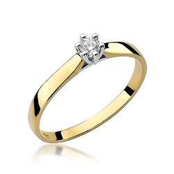 MARKO Klassischer Verlobungsring aus Gold mit 0,10 Karat Diamant | 14 Karat Gold (585) | Goldring mit Box | Goldring für Frauen (62 (19.8), 0.10) von MARKO