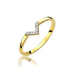 MARKO Modischer Damen Gold V Ring mit Diamanten 0.035Ct, 14 Karat Gold (585) | Goldring inkl. Box | Goldring für Frauen (Gelbgold, 47 (14.8)) von MARKO