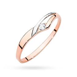 MARKO Rosa Gold Damen Goldring mit 0,04Ct Diamant, 14 Karat Gold (585) | Goldring inklusive Box | Goldring für Frauen (Roségold, 49 (15.5)) von MARKO