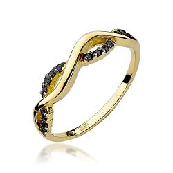 MARKO Verflochtener Damen Gold Verlobungsring mit 0.07Ct schwarzen Diamanten, 14 Karat Gold (585) | Goldring inklusive Box | Goldring für Frauen (Gelbgold, 54 (17.2)) von MARKO
