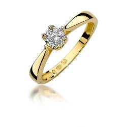 MARKO Verlobungsring Damen Goldring mit 0.20 Karat Diamant - Gold Verlobungsring - 14 K Gold 585 - Goldring für Frauen (Gelbgold, 56 (17.8)) von MARKO
