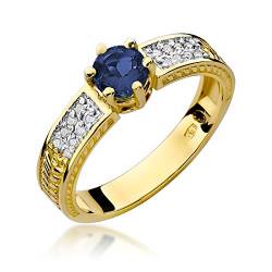 MARKO Verlobungsring aus Gelbgold für Damen mit 0,50 Karat Saphir und 0,08 Karat Diamanten Ring 14 Karat Gold (585) Goldring mit Box | Goldring für Fraue (Saphir, 50 (15.8)) von MARKO