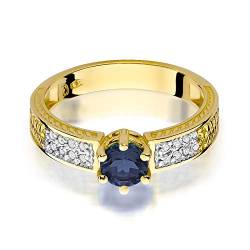 MARKO Verlobungsring aus Gelbgold für Damen mit 0,50 Karat Saphir und 0,08 Karat Diamanten Ring 14 Karat Gold (585) Goldring mit Box | Goldring für Fraue (Saphir, 68 (21.8)) von MARKO