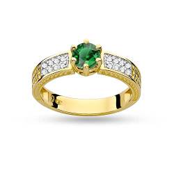 MARKO Verlobungsring aus Gelbgold für Damen mit 0,50 Karat Smaragd und 0,08 Karat Diamanten Ring 14 Karat Gold (585) Goldring mit Box | Goldring für Fraue (Smaragd, 54 (17.2)) von MARKO