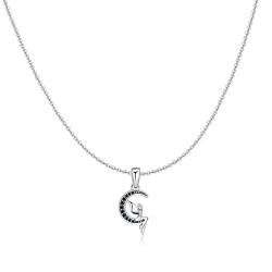 MARLION JEWELS Kette für damen in silber 925 Halbmond mit einer Fee. Silberkette für damen ideal als Geschenk. Halskette für damen. Schmuck Damen (Versilberung) von MARLION JEWELS