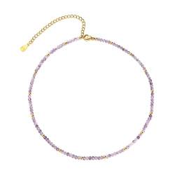 MARLION JEWELS Kette für damen mit bunten Kugeln. Halskette aus vergoldetem/versilbertem Chirurgenstahl ideal als Geschenk. Schmuck Damen (Amethyst lila, Vergoldung) von MARLION JEWELS