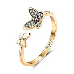 Ring für damen aus silber gebildet von zwei Schmetterlingen. Ringe für frauen aus silber mit silberner oder goldener Oberfläche. Schmuck damen ideal für Paare, Mütter, Freundinnen. Damen ringe silber von MARLION JEWELS