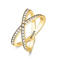 Ring für damen aus silber gekreuzt mit Strasssteinen. Ringe für frauen aus silber mit silberner oder goldener Oberfläche. Schmuck damen ideal für Paare, Mütter, Freundinnen. Damen ringe silber von MARLION JEWELS