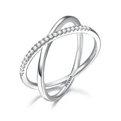 Ring für damen aus silber mit Zirkonen in der Form eines X. Ringe für frauen aus silber mit silberner oder goldener Oberfläche. Schmuck damen ideal für Paare, Mütter, Freundinnen. Damen ringe silber von MARLION JEWELS