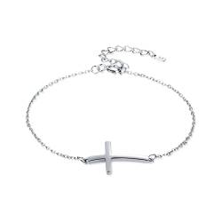 Silber Armband für damen mit einem zarten Kreuz. Armband silber damen für Frau, Mädchen ideal für Valentinstag und Muttertag Geschenk, Geburtstag... Schmuck damen armbänder (Versilbert) von MARLION JEWELS