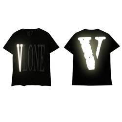 Hip-Hop-V-Hemden für Herren und Damen, grafische T-Shirts, Rundhalsausschnitt, kurzärmelig, Reflektierendes Schwarz, Mittel von MARLLCO