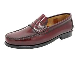 MARTTELY Herren Business Schuhe Leder Slipper Rahmengenäht Ledersohle Penny Loafer Anzugschuhe Slip-On Halbschuhe klassisch elegant Bordeaux Rot Größe 44 EU von MARTTELY