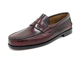 MARTTELY Herren Slipper Business Schuhe Ledersohle Rahmengenäht Premium Penny Loafer Anzugschuhe Slip-On Halbschuhe klassisch elegant Bordeaux Rot Größe 42 EU von MARTTELY