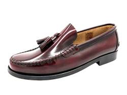 MARTTELY Herren Slipper Leder Business Schuhe Rahmengenäht Ledersohle Tassel Loafer Quasten Anzugschuhe Slip-On Halbschuhe klassisch elegant Bordeaux Rot Größe 40 EU von MARTTELY