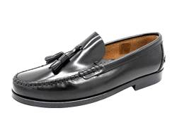 MARTTELY Herren Slipper Leder Business Schuhe Rahmengenäht Ledersohle Tassel Loafer Quasten Anzugschuhe Slip-On Halbschuhe klassisch elegant Schwarz Größe 46 EU von MARTTELY