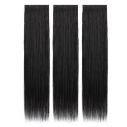 Remy Clip-in-Haarverlängerungen, gerade, echte Echthaarverlängerungen, nahtlose, weiche PU-Haarverlängerung for Anklipsen (Color : Natural black, Size : 3pcs 60cm) von MARXAN