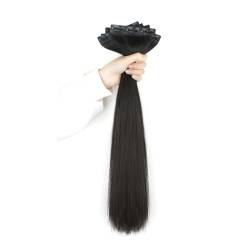Remy Clip-in-Haarverlängerungen, gerade, echte Echthaarverlängerungen, nahtlose, weiche PU-Haarverlängerung for Anklipsen (Color : Natural black, Size : 5pcs 40cm) von MARXAN
