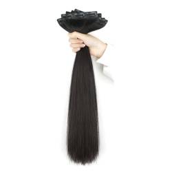 Remy Clip-in-Haarverlängerungen, gerade, echte Echthaarverlängerungen, nahtlose, weiche PU-Haarverlängerung for Anklipsen (Color : Natural black, Size : 5pcs 50cm) von MARXAN