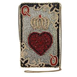 MARY FRANCES Handytasche, Motiv: Queen of Hearts mit Perlen, Motiv Spielkarte, Silber (silber), Einheitsgröße von MARY FRANCES