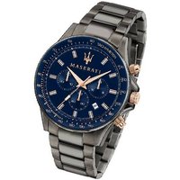 MASERATI Chronograph Maserati Edelstahl Armband-Uhr, Herrenuhr Edelstahlarmband, rundes Gehäuse, groß (ca. 44mm) blau von MASERATI