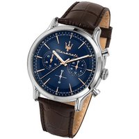 MASERATI Chronograph Maserati Leder Armband-Uhr, Herrenuhr Lederarmband, rundes Gehäuse, groß (ca. 42mm) blau von MASERATI