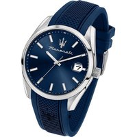 MASERATI Quarzuhr Maserati Herren Armbanduhr, Herrenuhr Silikonarmband, rundes Gehäuse, groß (ca. 43mm) blau von MASERATI