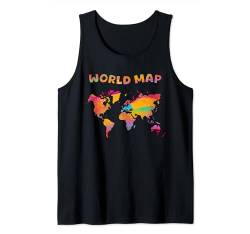 Bunte, handgezeichnete Weltkarte, farbig in hellen Farben Tank Top von MASH MOSH