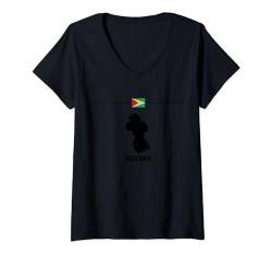 Damen Guyanese Flagge mit Landkarte und Name des Landes Guyana T-Shirt mit V-Ausschnitt von MASH MOSH