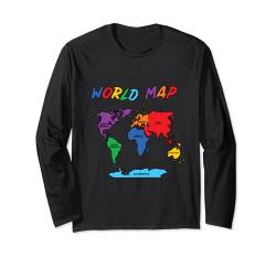 Handgezeichnete und farbige Weltkarte, die Namen der Kontinente Langarmshirt von MASH MOSH