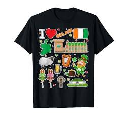 Irische Hand gezeichnete Symbole, Irland Karte, kulturelle Ikonen T-Shirt von MASH MOSH