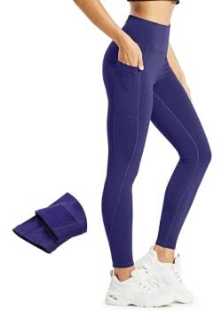 MASKERT Damen Thermo Leggings Gefütterte Warm Laufhose Wasserdicht Sport Tights Fleece Yogahose Winter Thermoleggings mit Taschen, Marineblau, X-Small von MASKERT