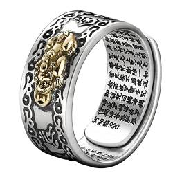 Feng Shui Pixiu Mantra Ring 99 Silber Buddhistisches Glücksamulett Mantra Doppelter Schutz Reichtum Liebe Gesundheit Ring Geschenk für Männer Frauen von MASKIS
