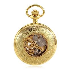 MASKIS Taschenuhr Retro Taschenuhr, Retro Kreativ Mechanisch Goldcode Arabisch Digital Mechanisch Goldene durchbrochene Fensterblume für Männer Frauen (Farbe: Gold, Größe: 4,7 x 1,5 cm) (Farbe: Gold, von MASKIS