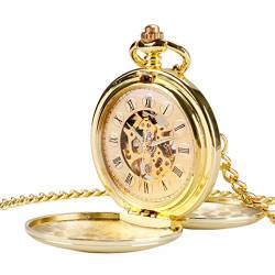 Taschenuhr Halskette Silber Golden Mechanische Uhr Herren Taschenuhren Herren Damen Handaufzug Taschenuhr Kette Uhr Einfache Uhren, Goldfarbe, Gold Color von MASKIS