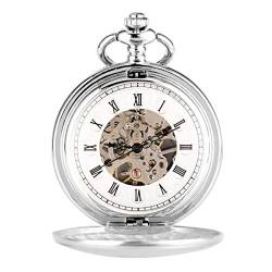 Taschenuhr Halskette Silber Golden Mechanische Uhr Herren Taschenuhren Herren Damen Handaufzug Taschenuhr Kette Uhr Einfache Uhren, Silberfarben, Silver Color von MASKIS