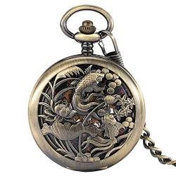 Taschenuhr Hollow Out Fisch Manuelle Mechanische Bronze Taschenuhr Frauen Rose Golden Romen Zifferblatt Herren Praktische Uhr Dicker Anhänger, messing von MASKIS