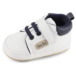 MASOCIO Babyschuhe Junge Baby Schuhe Lauflernschuhe Jungen Krabbelschuhe Sneaker Größe 19 Weiß 6-12 Monate von MASOCIO