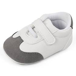 MASOCIO Babyschuhe Junge Mädchen Baby Schuhe Lauflernschuhe Jungen Krabbelschuhe Sneaker Größe 19 Weiß Grau 6-12 Monate von MASOCIO