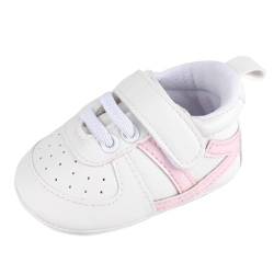 MASOCIO Babyschuhe Mädchen Baby Schuhe Lauflernschuhe 0 Krabbelschuhe Sneaker Größe 18 Weiß Rosa 3-6 Monate von MASOCIO