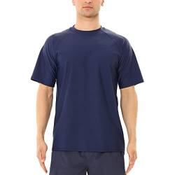 MASOCIO Badeshirt UV Shirt Herren Wasser Männer Kurzarm UPF50+ Schwimmshirt Schwimm Surf Surfshirts Rashguard UV Protection Schutz Rash Guard Bade T-Shirt Tshirt Navy Blau M von MASOCIO