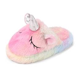 MASOCIO Hausschuhe Kinder Mädchen Plüsch Puschen Warme Winter Pantoffeln Kinderhausschuhe Offen Kuschelig Hüttenschuhe Slippers Größe 26 27 Rosa Mehrfarbig 6 von MASOCIO