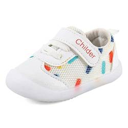 MASOCIO Lauflernschuhe Babyschuhe Junge Mädchen Baby Schuhe Jungen Krabbelschuhe Sneaker 6-12 Monate Weiß Größe 18 (Herstellergröße 14) von MASOCIO
