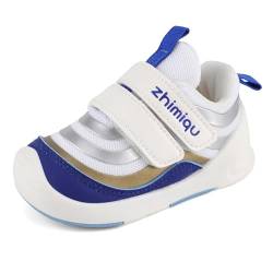 MASOCIO Lauflernschuhe Junge Babyschuhe Baby Schuhe Jungen Kinder Kinderschuhe Krabbelschuhe Sneaker 6-12 Monate Weiß Blau Größe 18 (Herstellergröße 15) von MASOCIO
