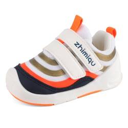 MASOCIO Lauflernschuhe Junge Mädchen Babyschuhe Baby Schuhe Jungen Kinder Kinderschuhe Krabbelschuhe Sneaker 6-12 Monate Weiß Orange Größe 18 (Herstellergröße 15) von MASOCIO