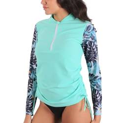 MASOCIO UV Shirt Damen Wasser Langarm Schwimmshirt Rashguard Badeshirt Badeanzug Frauen UV Schutz Schwimm Tshirt Surf Schnorchel Swim Schwimm Bade T Shirts Women Rash Guard XL Grün von MASOCIO