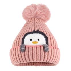 MASOCIO Wintermütze Baby Mütze Mädchen Winter Herbst Warme Kinder Babymütze mit Bommel Kindermützen Strickmütze 2 Fleece Beanie Hat 1-3 Jahr Rosa von MASOCIO