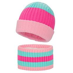 MASOCIO Wintermütze Baby Mütze Schal Set Kinder Mädchen Winter Herbst Warme Babymütze Kindermützen Loop Strickmütze 1 2 Jahr Fleece Beanie Hat 6-24 Monate Gestreift 3 (Herstellergröße S) von MASOCIO