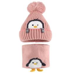 MASOCIO Wintermütze Baby Mütze Schal Set Kinder Mädchen Winter Herbst Warme Babymütze mit Bommel Kindermützen Loop Strickmütze Fleece Beanie Hat 1-3 Jahr Rosa von MASOCIO