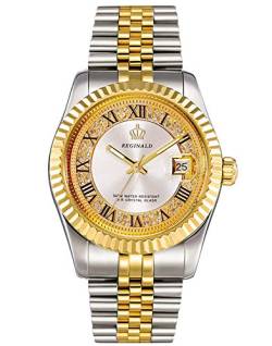 MASTOP Damen-Armbanduhr, leuchtend, wasserdicht, Quarz, Silber, Gold, zweifarbig, Edelstahl, Armbanduhr, weiß, Quarz-Uhrwerk von MASTOP
