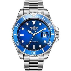 MASTOP Herren-Armbanduhr, automatisch, mechanisch, Edelstahl, wasserdicht, Top-Marke, Luxus-Herrenuhr, silber, blau, Mechanisch von MASTOP